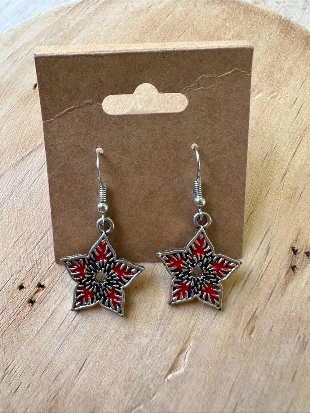 Red Star Floral Drop Earrings - Women Jewelry
